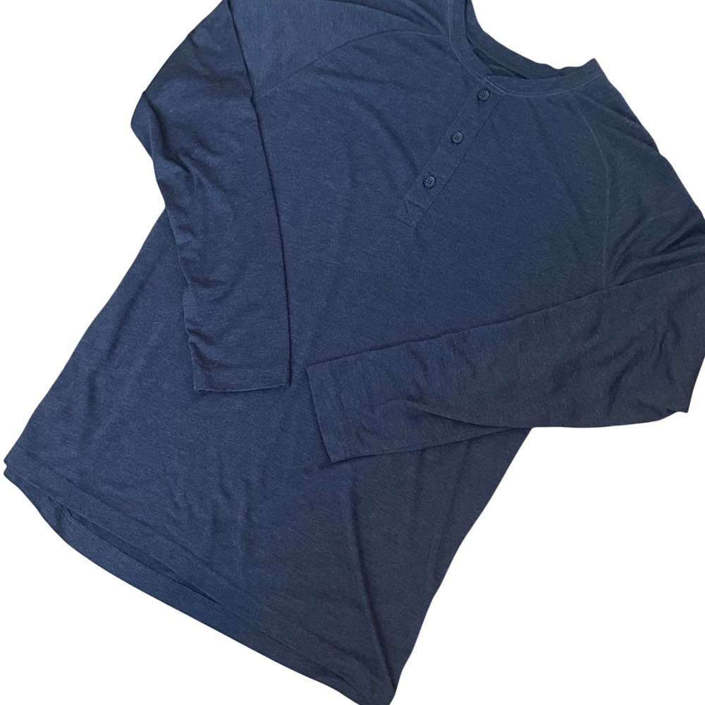 Mizzen+Main Shirt Men's Large Navy Blue Long Sleeve Henley Shirt Modal Polyester